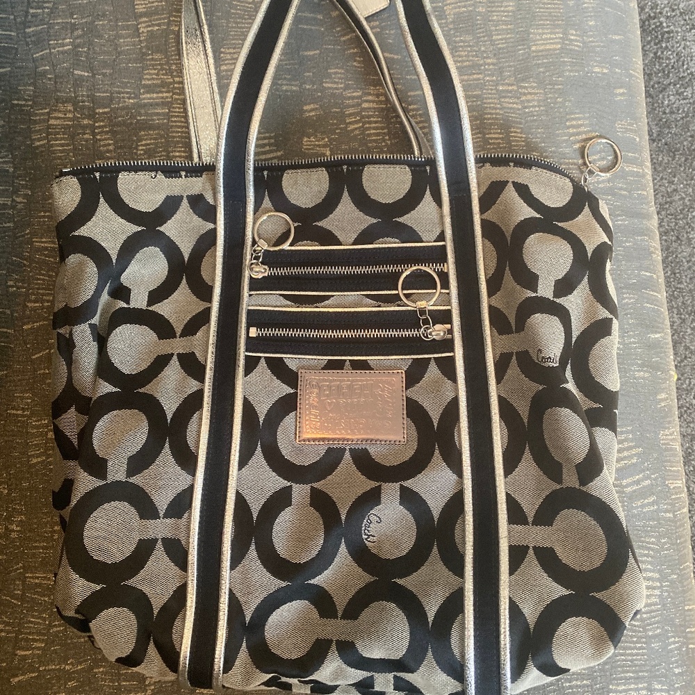 Coach Poppy Art Glamour Tote Silver/Black/Purple - Picture 1 of 4